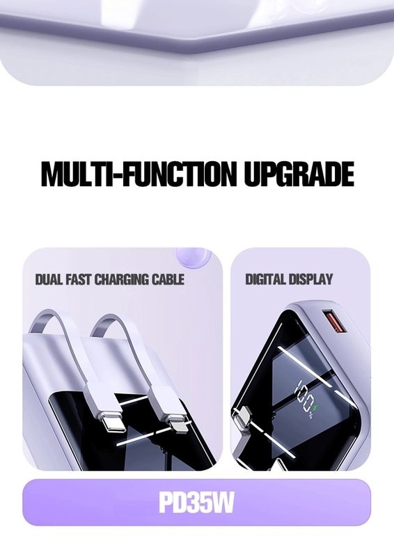 Portable Power Bank 20000mAh 35W Super Fast Charging Power Banks for Phone With LED Display Built in Double-Cable Power Bank