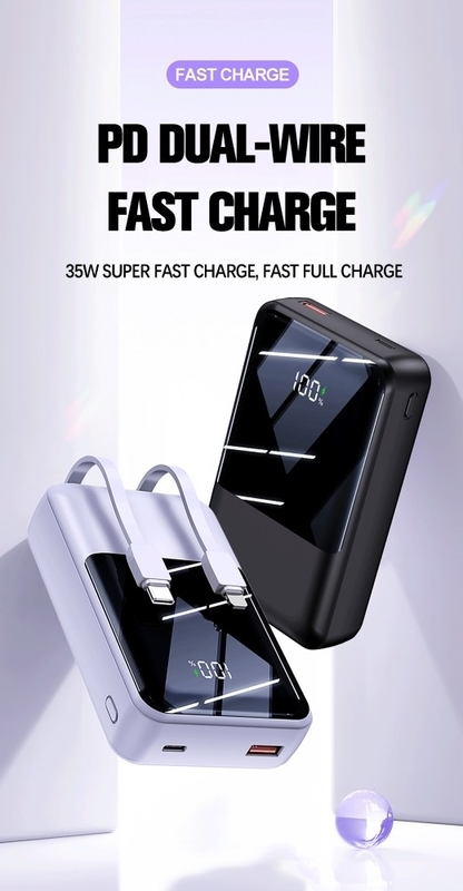 Portable Power Bank 20000mAh 35W Super Fast Charging Power Banks for Phone With LED Display Built in Double-Cable Power Bank