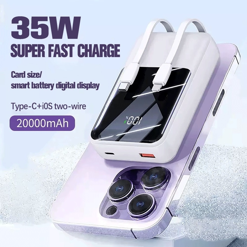 Portable Power Bank 20000mAh 35W Super Fast Charging Power Banks for Phone With LED Display Built in Double-Cable Power Bank