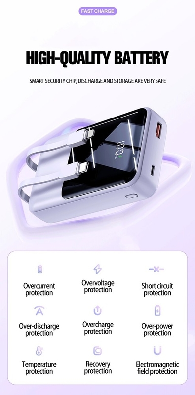Portable Power Bank 20000mAh 35W Super Fast Charging Power Banks for Phone With LED Display Built in Double-Cable Power Bank