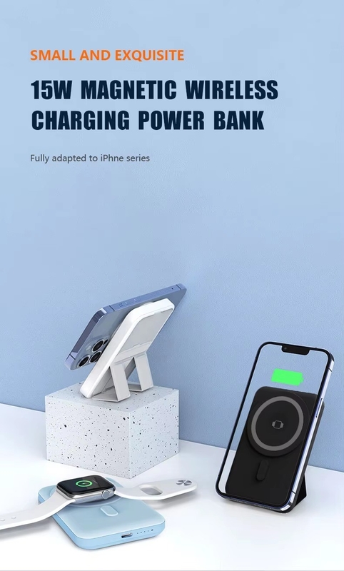 Custom Mini Pd Fast Charging Wireless 3IN1 Phone Charger Power Banks 5000Mah 10000Mah Wireless Portable Magnetic Power Bank