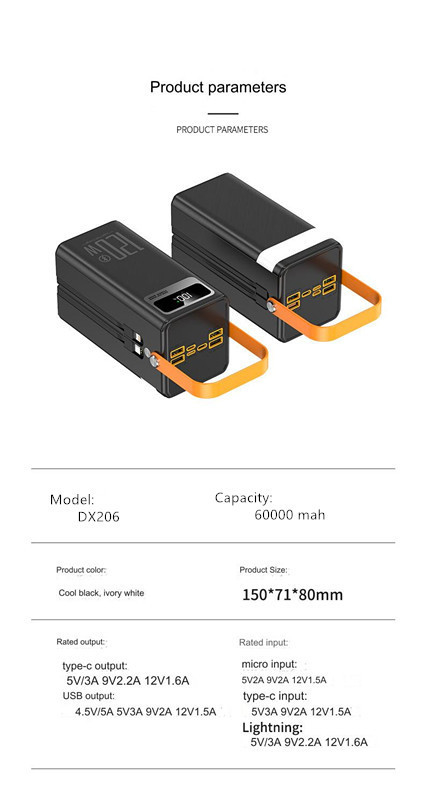 Powerbank 50000mAh 30000nah Power Bank With LED Lights New 60000mAh Power Station With Cable Included