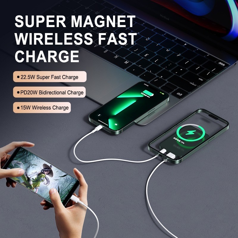 2025 10000mAh Magnetic Power Bank 15W Wireless External Battery Pack PD 20W Portable Charger Powerbanks for Smart Phone
