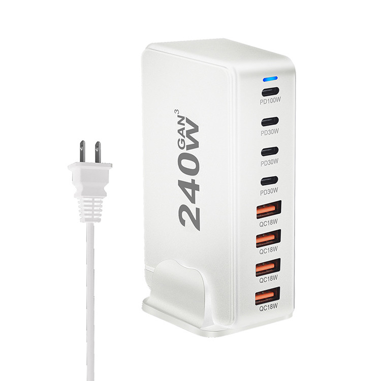 Superior Safety 240W GaN Fast Charger 8 in 1 USB C Charging Station Hub Block Multiple Devices